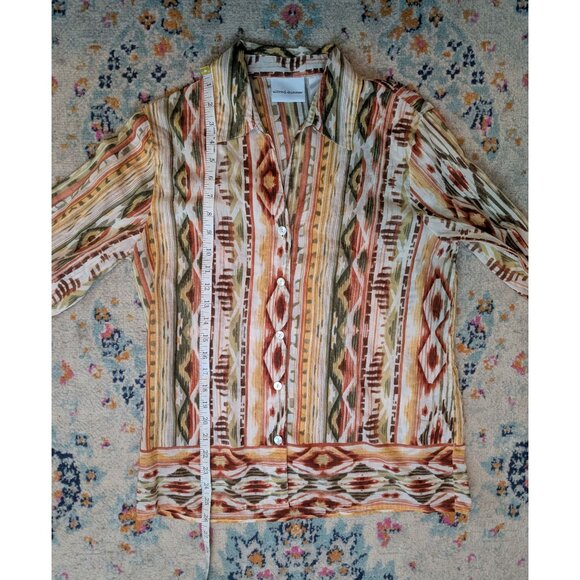 Alfred Dunner  Button-Up Long-Sleeve Roll Tab Shirt With Earthy Aztec Print - 10 - Picture 8 of 10